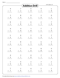 Addition Drills | Vertical Format - 50 per page