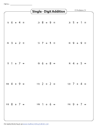 Adding Two Single-Digit Whole Numbers | Horizontal