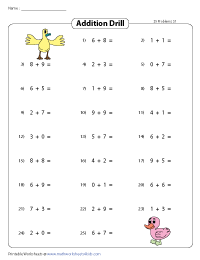 Addition Drills | Horizontal Format - 25 per page