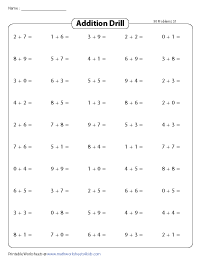 Horizontal Addition Drills | 50 per page