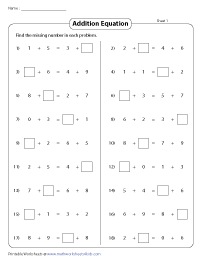 Addition Equations | Missing Numbers