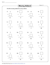 Writing Missing Addends | Column