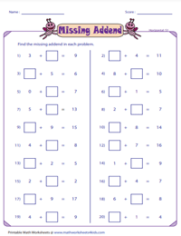 Missing Addends - Horizontal Addition