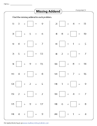 Missing Addends - Horizontal Addition