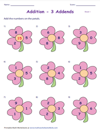 Adding Numbers on the Petals - 3 Addends