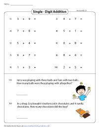 Addition with Word Problems - Horizontal