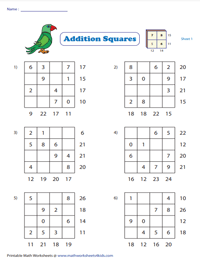 Single-Digit Addition Squares: Type 2 | 4x4