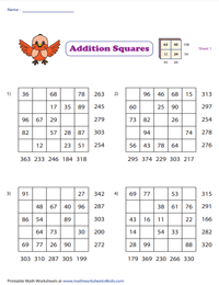 Two-Digit Addition Squares: Type 2 | 5x5