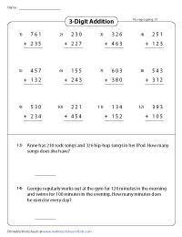 Finding the Sum of 3-Digit Numbers with Word Problems - No Regrouping