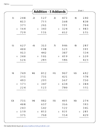 Addition with More Addends - 5 Addends