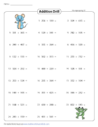 Horizontal Addition Drill without Regrouping - 25 per page