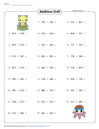 Horizontal Addition Drill with Regrouping - 25 per page