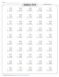 Column Addition Drill without Regrouping - 50 per page