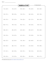 Horizontal Addition Drill without Regrouping - 50 per page