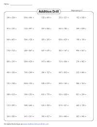 Horizontal Addition Drill with Regrouping - 50 per page