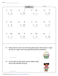 Adding 2-digit Numbers with Single-digit Numbers
