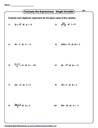 Evaluating Expressions in Single Variable