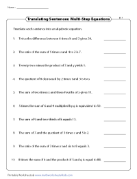 Translating Phrases into Algebraic Expressions Worksheets