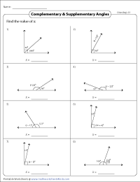 Complementary and Supplementary Angles Worksheets