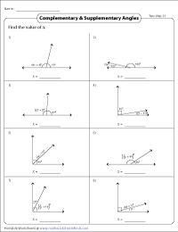 Complementary and Supplementary Angles Worksheets