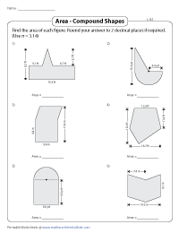 Area of Compound Shapes (Composite Shapes) Worksheets