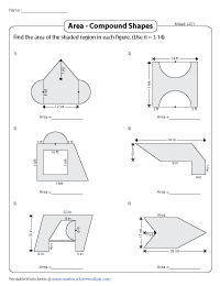 Area of Compound Shapes (Composite Shapes) Worksheets