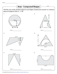 Area of Compound Shapes (Composite Shapes) Worksheets