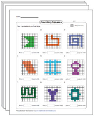 Counting Squares in Rectangles Worksheets