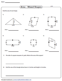 Area of Mixed Shapes Worksheets