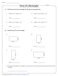 Area of Rectangles Worksheets