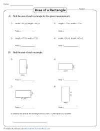 Area of Rectangles Worksheets