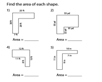 Area of Compound Shapes (Composite Shapes) Worksheets
