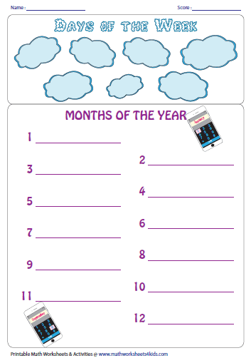 days months and seasons worksheets
