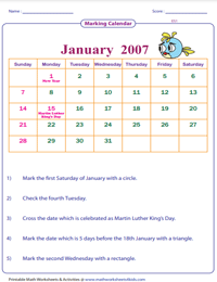 Marking Monthly Calendar: Easy