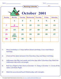 Marking Monthly Calendar: Moderate