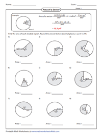 Arc Length and Area of a Sector Worksheets