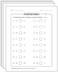 Comparing and Ordering Integers Worksheets