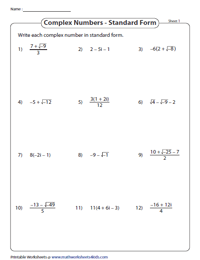 complex numbers standard form worksheet Complex Numbers Worksheets