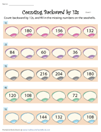 Finding the Missing Numbers by Counting Backward by 12s | Theme-Based