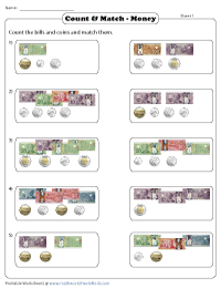 Equivalent Canadian Money | Count and Match