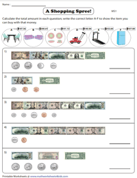 Counting U.S. Bills and Coins | Moderate