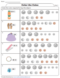 Color the U.S. coins to show the amount