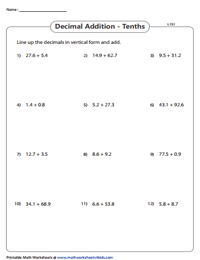 Line Up and Add | Decimal Worksheets