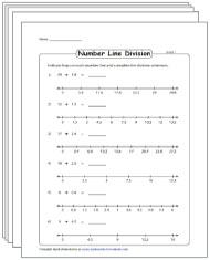 Dividing Whole Numbers by Decimals Using Number Lines Worksheets