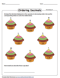Ordering Decimals: Decreasing Order Riddles