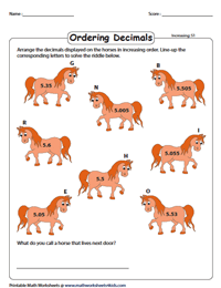 Ordering Decimals: Increasing Order Riddles