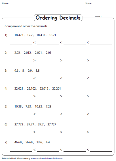ordering-decimals-worksheets