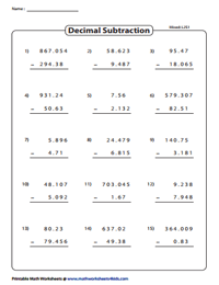 Subtracting Decimals - Column Subtraction Mixed Review | Level 2