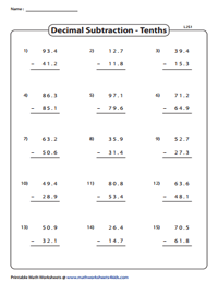 Column Subtraction: Decimals in Tenths | Level 2