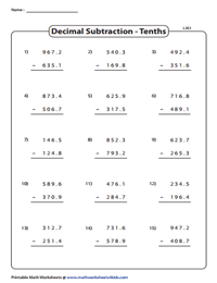 Column Subtraction: Decimals in Tenths | Level 3